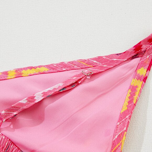 Pink Western Printed Tassel Tie V Neck Wrap Maxi Dress - Picture 9 of 11